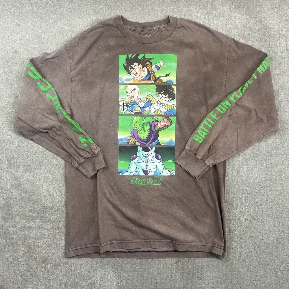 Dragon Ball Z Large Long Sleeve T-Shirt Battle on Planet Namek Faded Brown Tee